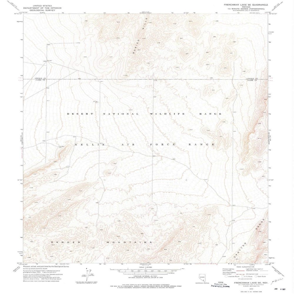 YellowMaps Frenchman Lake SE NV topo map, 1:24000 Scale, 7.5 X 7.5 Minute, Historical, 1973, Updated 1976, 26.8 x 22 in - Polypropylene