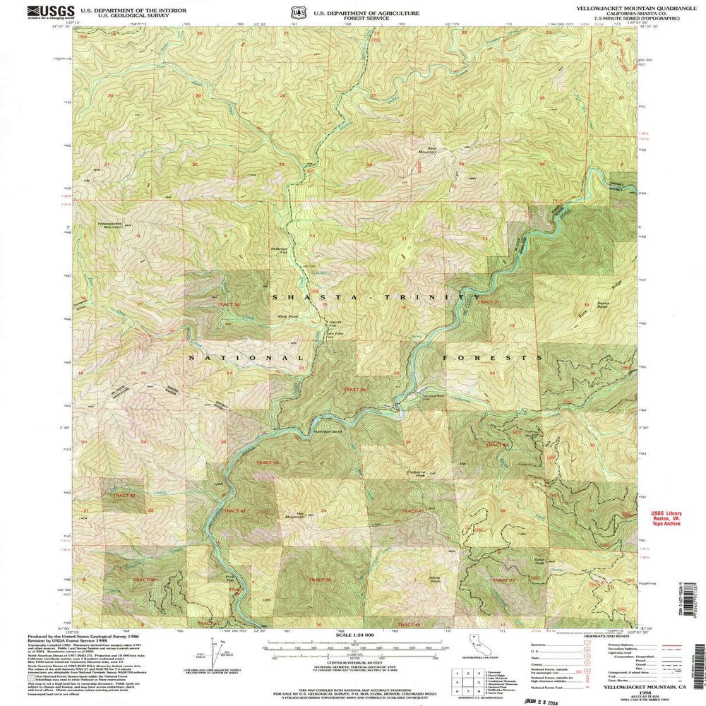 Yellowjacket Mountain CA topo map, 1:24000 Scale, 7.5 X 7.5 Minute, Historical, 1998, Updated 2003, 26.6 x 21.4 in - Tyvek