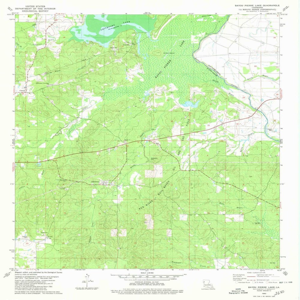 YellowMaps Bayou Pierre Lake LA topo map, 1:24000 Scale, 7.5 X 7.5 Minute, Historical, 1980, 26.8 x 22 in - Tyvek