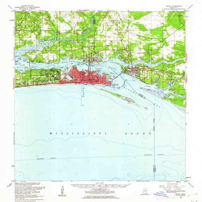 YellowMaps Biloxi MS topo map, 1:62500 Scale, 15 X 15 Minute, Historical, 1954, Updated 1962, 20.8 x 17.9 in - Tyvek