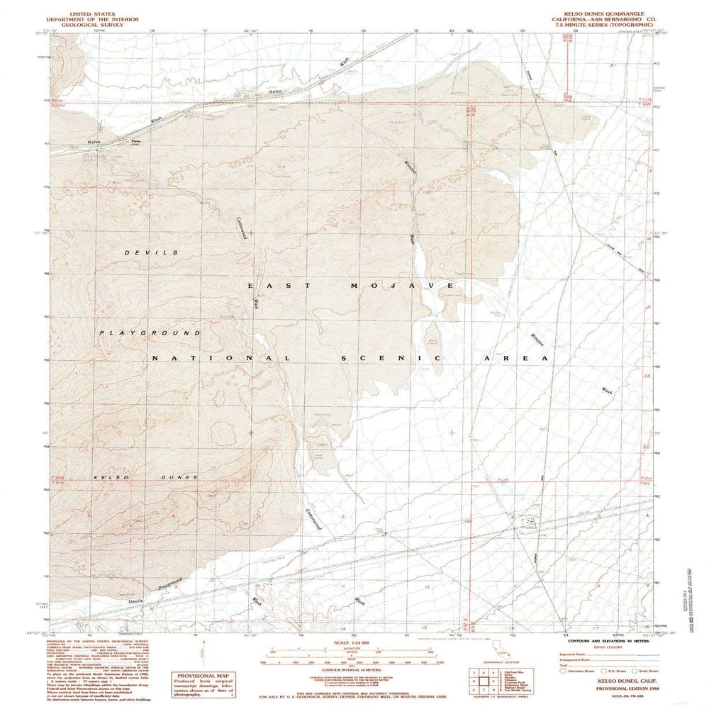 Kelso Dunes CA topo map, 1:24000 Scale, 7.5 X 7.5 Minute, Historical, 1984, Updated 1985, 26.9 x 22 in - Tyvek