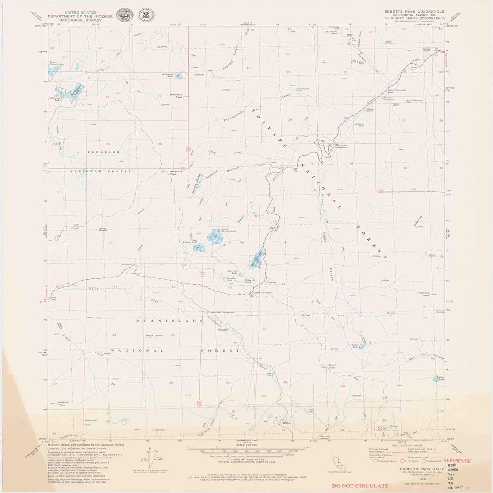 YellowMaps Ebbetts Pass CA topo map, 1:24000 Scale, 7.5 X 7.5 Minute, Historical, 1979, Updated 1979, 27 x 22.1 in - Tyvek