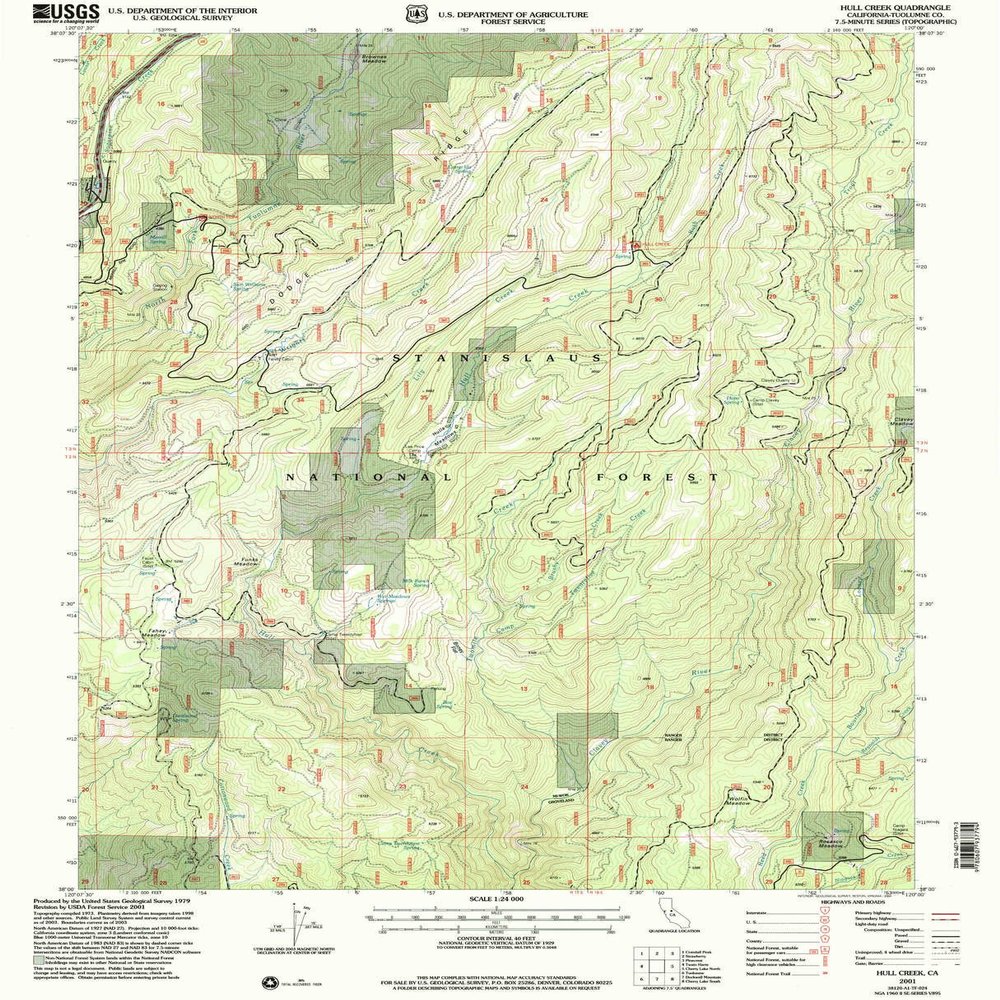 YellowMaps Hull Creek CA topo map, 1:24000 Scale, 7.5 X 7.5 Minute, Historical, 2001, Updated 2004, 26.4 x 21.4 in - Polypropylene
