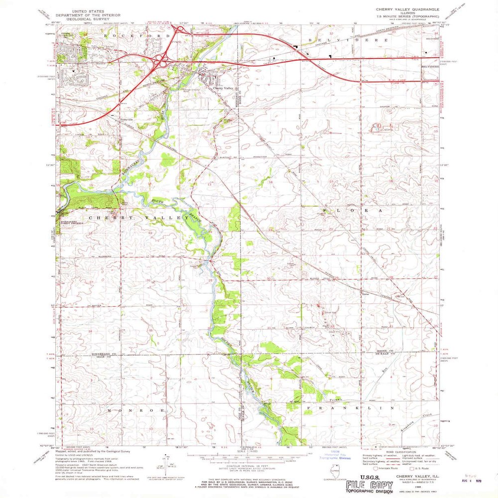 YellowMaps Cherry Valley IL topo map, 1:24000 Scale, 7.5 X 7.5 Minute, Historical, 1968, Updated 1970, 26.9 x 22 in - Tyvek