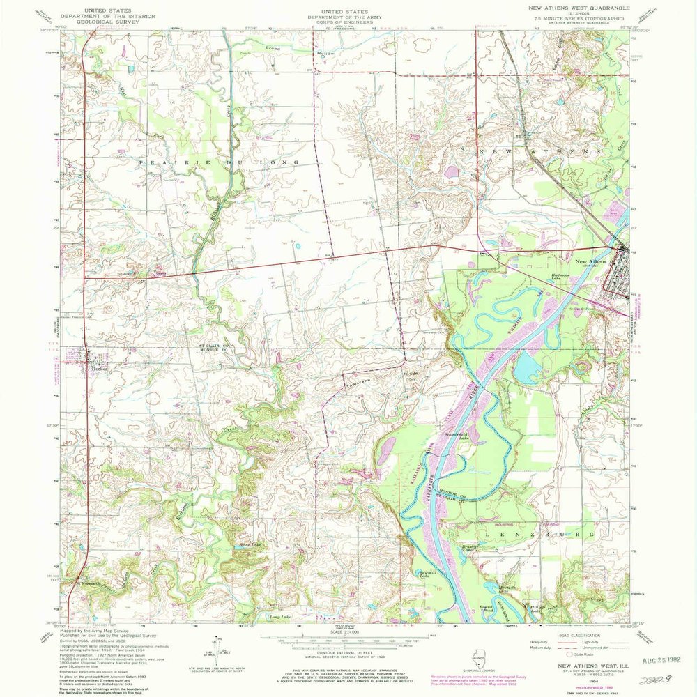 YellowMaps New Athens West IL topo map, 1:24000 Scale, 7.5 X 7.5 Minute, Historical, 1954, Updated 1982, 26.7 x 22 in - Polypropylene