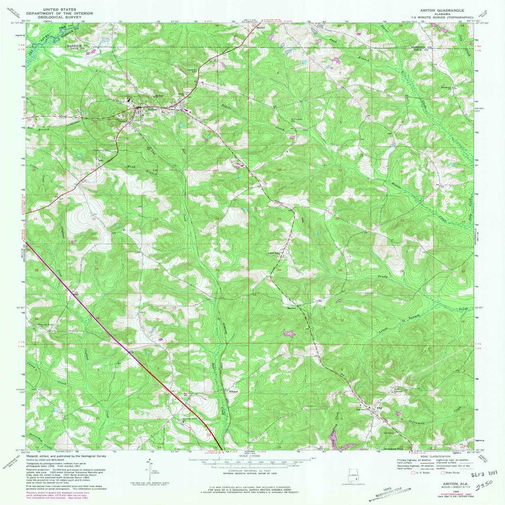YellowMaps Ariton AL topo map, 1:24000 Scale, 7.5 X 7.5 Minute, Historical, 1969, Updated 1981, 26.9 x 21.9 in - Polypropylene