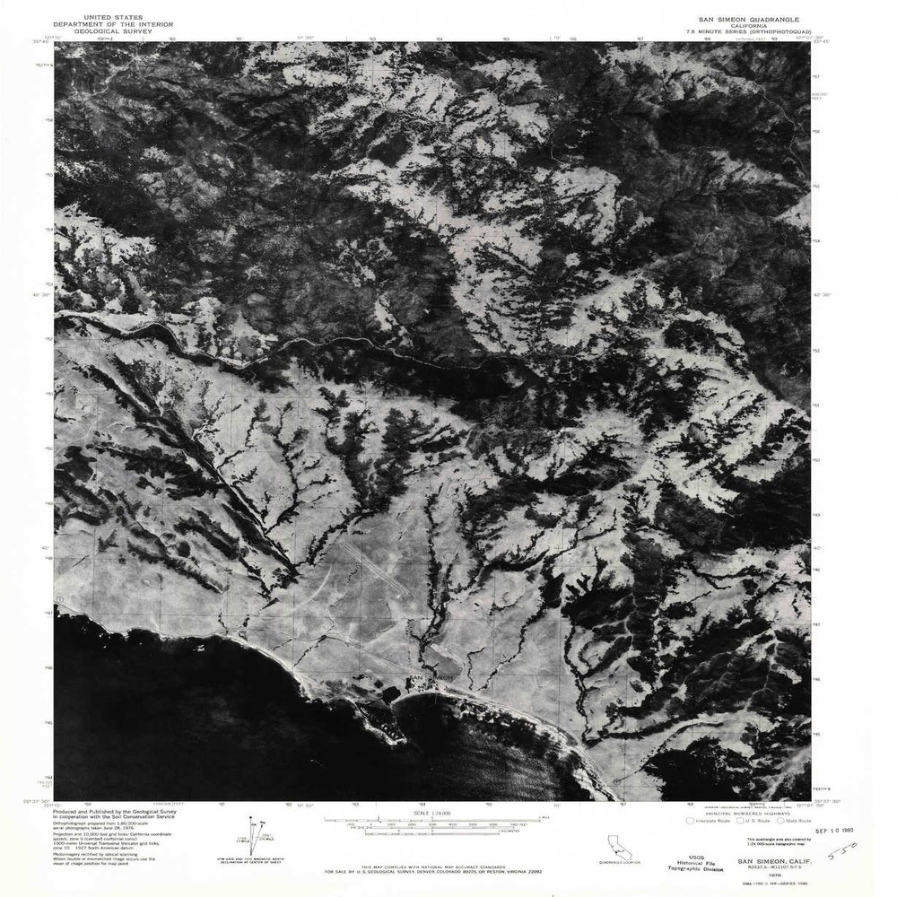 YellowMaps San Simeon CA topo map, 1:24000 Scale, 7.5 X 7.5 Minute, Historical, 1976, Updated 1980, 26.8 x 21.9 in - Polypropylene