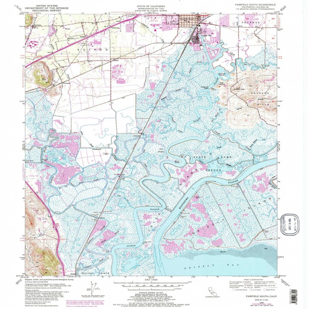 YellowMaps Fairfield South CA topo map, 1:24000 Scale, 7.5 X 7.5 Minute, Historical, 1949, Updated 1985, 26.9 x 22 in - Polypropylene