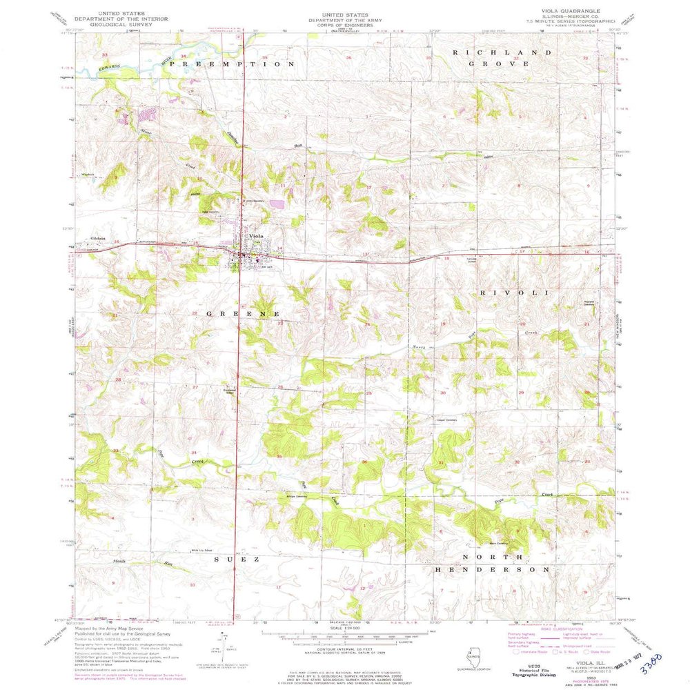 YellowMaps Viola IL topo map, 1:24000 Scale, 7.5 X 7.5 Minute, Historical, 1953, Updated 1977, 26.8 x 22 in - Tyvek