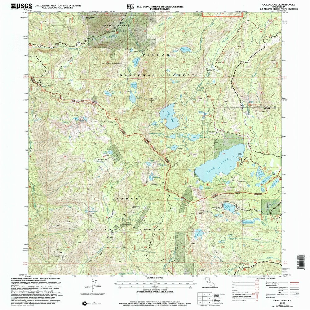 YellowMaps Gold Lake CA topo map, 1:24000 Scale, 7.5 X 7.5 Minute, Historical, 2000, Updated 2003, 26.8 x 21.4 in - Polypropylene