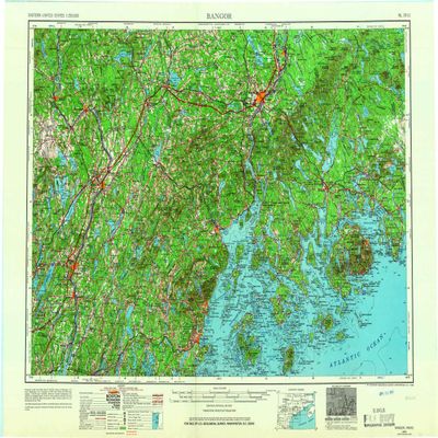 YellowMaps Bangor ME topo map, 1:250000 Scale, 1 X 2 Degree, Historical, 1956, Updated 1966, 22.1 x 29.4 in - Polypropylene