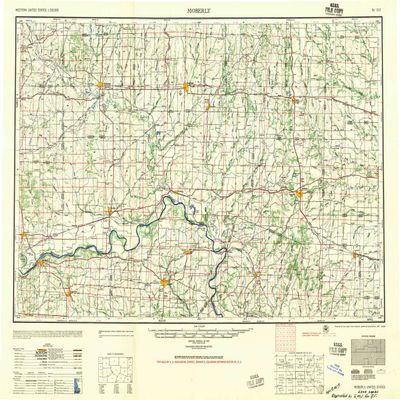 YellowMaps Moberly MO topo map, 1:250000 Scale, 1 X 2 Degree, Historical, 1957, Updated 1957, 23.9 x 30.2 in - Polypropylene