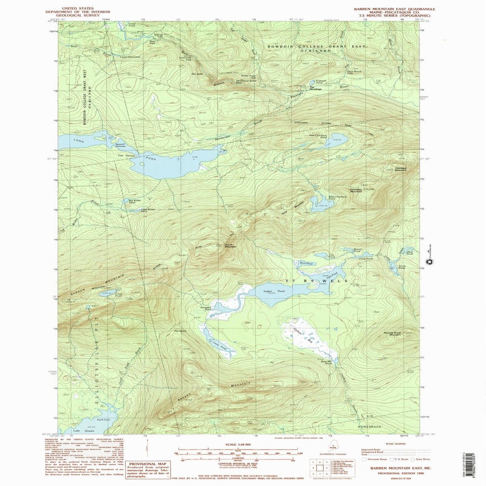 YellowMaps Barren Mountain East ME topo map, 1:24000 Scale, 7.5 X 7.5 Minute, Historical, 1988, Updated 1988, 26.8 x 21.6 in - Polypropylene