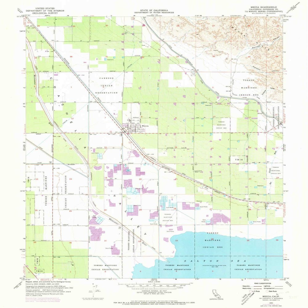 YellowMaps Mecca CA topo map, 1:24000 Scale, 7.5 X 7.5 Minute, Historical, 1955, Updated 1973, 26.8 x 22.8 in - Polypropylene