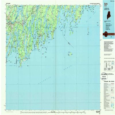 YellowMaps Bath ME topo map, 1:100000 Scale, 30 X 60 Minute, Historical, 1985, Updated 1986, 24 x 38.8 in - Polypropylene