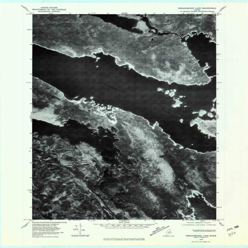 YellowMaps Pemadumcook Lake ME topo map, 1:24000 Scale, 7.5 X 7.5 Minute, Historical, 1978, Updated 1981, 27.5 x 21.5 in - Polypropylene