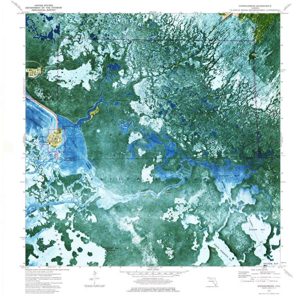 YellowMaps Chokoloskee FL topo map, 1:24000 Scale, 7.5 X 7.5 Minute, Historical, 1974, Updated 1984, 26.8 x 24.1 in - Tyvek