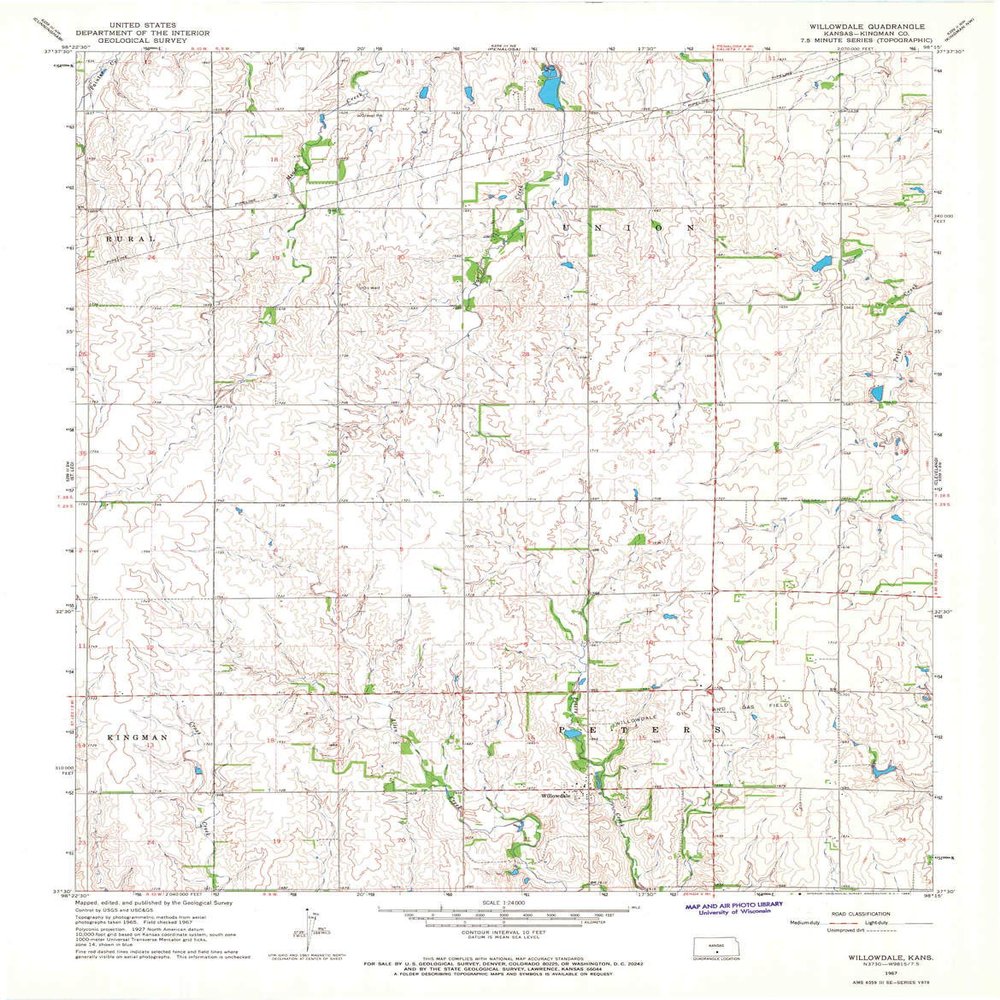 Willowdale KS topo map, 1:24000 Scale, 7.5 X 7.5 Minute, Historical, 1967, Updated 1968, 27.1 x 21.14 in - Polypropylene