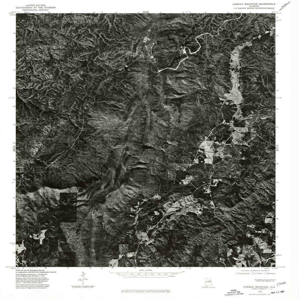 YellowMaps Cheaha Mountain AL topo map, 1:24000 Scale, 7.5 X 7.5 Minute, Historical, 1975, Updated 1977, 26.8 x 22 in - Tyvek