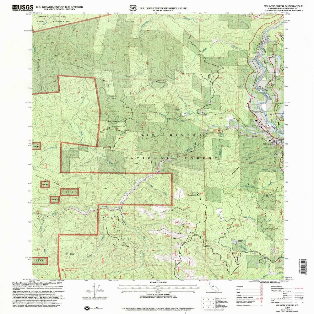 Willow Creek CA topo map, 1:24000 Scale, 7.5 X 7.5 Minute, Historical, 1997, Updated 2001, 26.8 x 21.4 in - Polypropylene