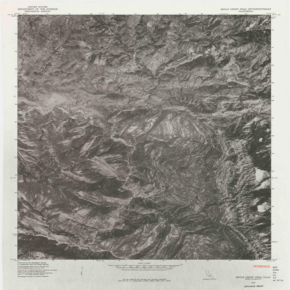 YellowMaps Devils Heart Peak CA topo map, 1:24000 Scale, 7.5 X 7.5 Minute, Historical, 1976, 26.9 x 21.5 in - Tyvek