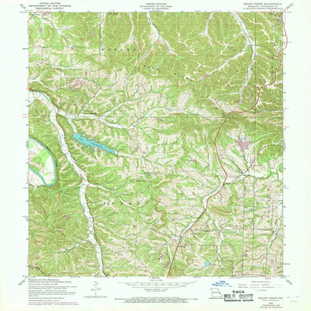 YellowMaps Belew Creek MO topo map, 1:24000 Scale, 7.5 X 7.5 Minute, Historical, 1954, Updated 1969, 26.8 x 21.9 in - Tyvek