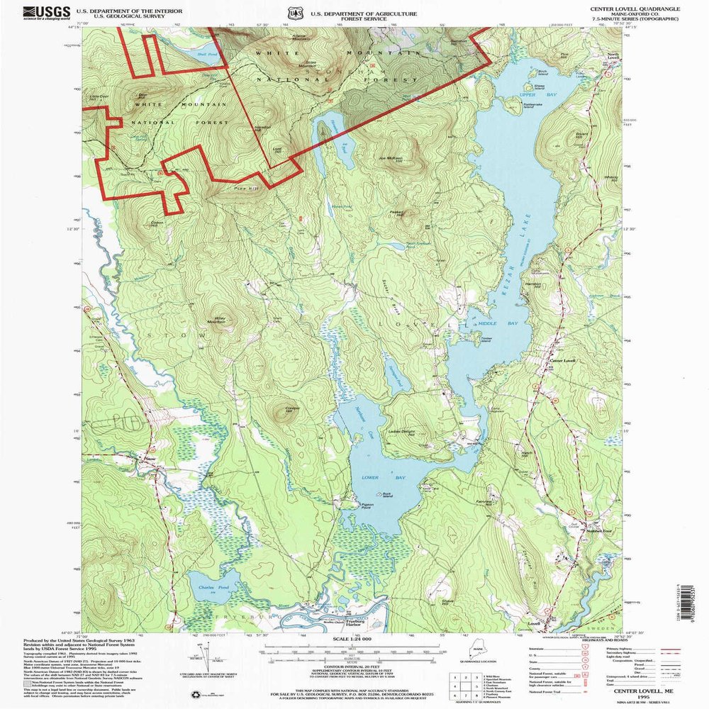 Center Lovell ME topo map, 1:24000 Scale, 7.5 X 7.5 Minute, Historical, 1995, Updated 2000, 26.7 x 21.5 in - Polypropylene