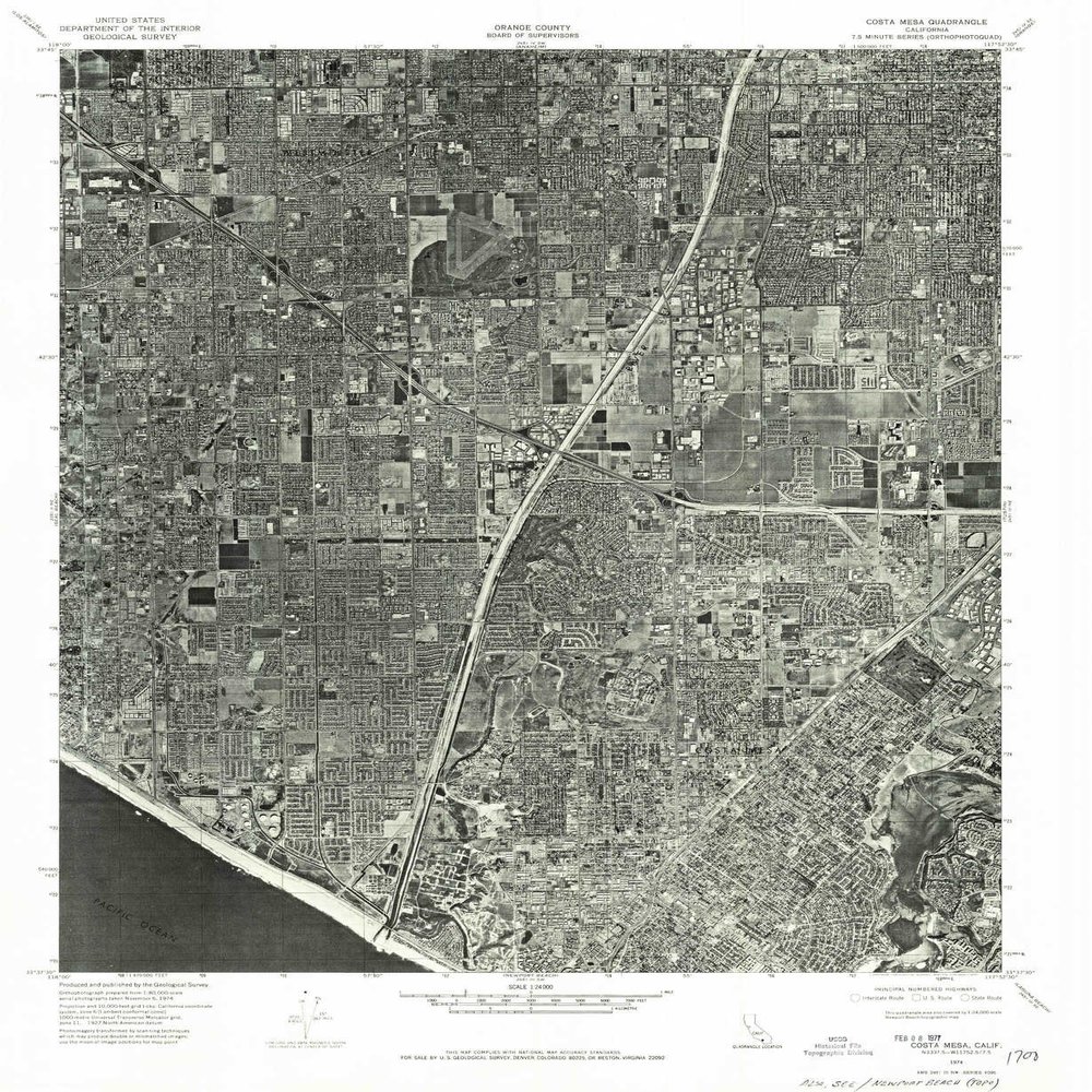 YellowMaps Costa Mesa CA topo map, 1:24000 Scale, 7.5 X 7.5 Minute, Historical, 1974, Updated 1975, 26.9 x 22 in - Polypropylene