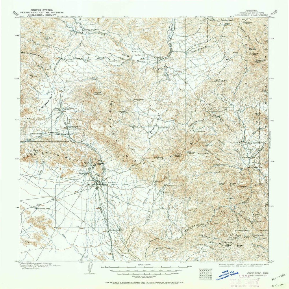 YellowMaps Congress AZ topo map, 1:125000 Scale, 30 X 30 Minute, Historical, 1903, Updated 1962, 20.7 x 16.9 in - Polypropylene