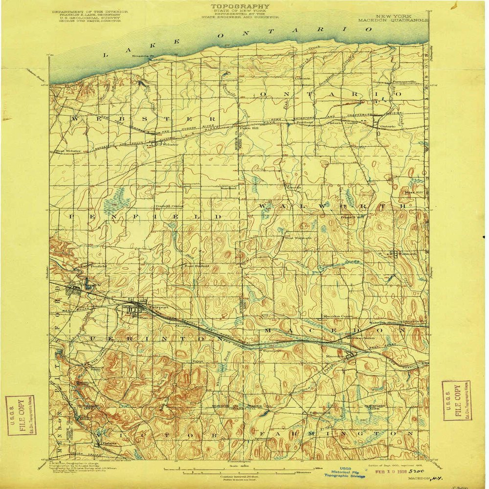 YellowMaps Macedon NY topo map, 1:62500 Scale, 15 X 15 Minute, Historical, 1900, Updated 1916, 22.8 x 16.5 in - Polypropylene