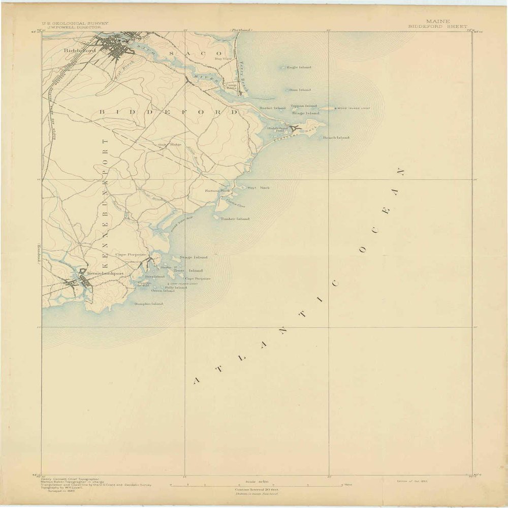 YellowMaps Biddeford ME topo map, 1:62500 Scale, 15 X 15 Minute, Historical, 1893, 20 x 15.1 in - Polypropylene