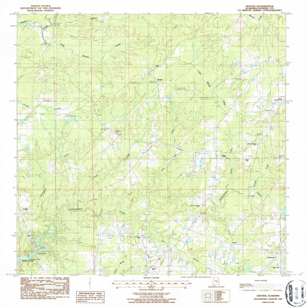 YellowMaps Dexter AL topo map, 1:24000 Scale, 7.5 X 7.5 Minute, Historical, 1987, Updated 1987, 26.8 x 21.9 in - Polypropylene