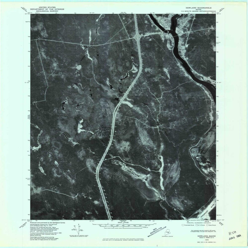 YellowMaps Howland ME topo map, 1:24000 Scale, 7.5 X 7.5 Minute, Historical, 1975, Updated 1981, 27.4 x 21.5 in - Polypropylene