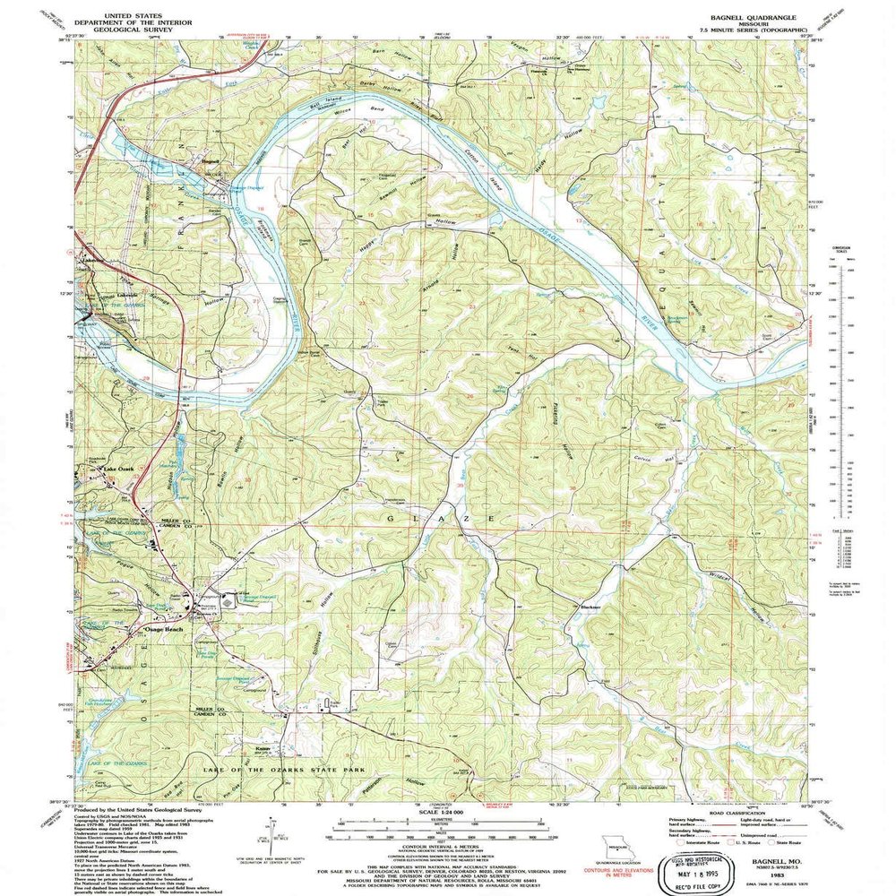 YellowMaps Bagnell MO topo map, 1:24000 Scale, 7.5 X 7.5 Minute, Historical, 1983, Updated 1983, 26.8 x 22 in - Tyvek
