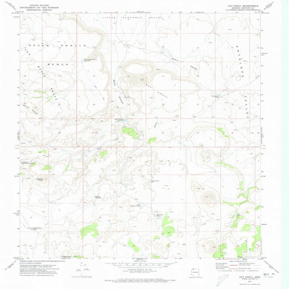 YellowMaps Hat Knoll AZ topo map, 1:24000 Scale, 7.5 X 7.5 Minute, Historical, 1971, Updated 1974, 26.9 x 22 in - Polypropylene