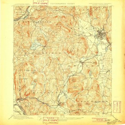 YellowMaps Keene NH topo map, 1:62500 Scale, 15 X 15 Minute, Historical, 1898, Updated 1901, 20 x 16.4 in - Tyvek