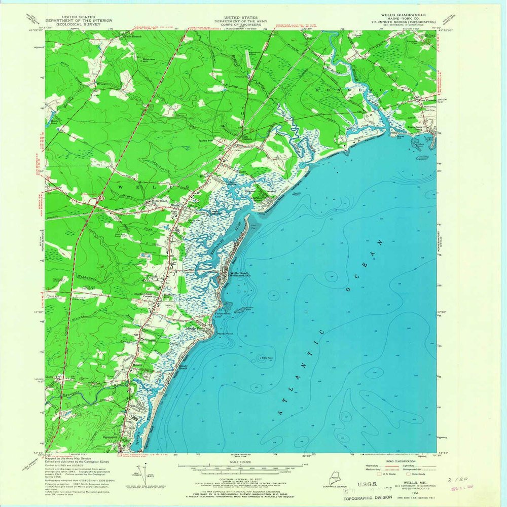 Wells ME topo map, 1:24000 Scale, 7.5 X 7.5 Minute, Historical, 1956, Updated 1967, 27.3 x 21.5 in - Tyvek