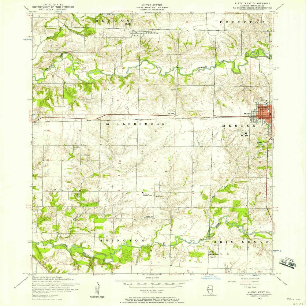 YellowMaps Aledo West IL topo map, 1:24000 Scale, 7.5 X 7.5 Minute, Historical, 1953, Updated 1958, 26.8 x 22 in - Tyvek