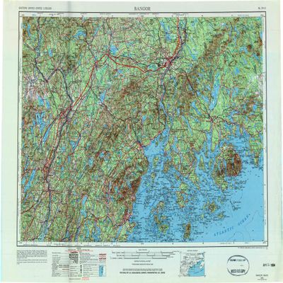 YellowMaps Bangor ME topo map, 1:250000 Scale, 1 X 2 Degree, Historical, 1956, Updated 1984, 22 x 29.4 in - Tyvek