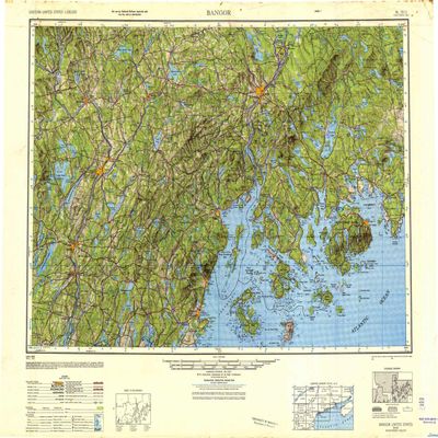 YellowMaps Bangor ME topo map, 1:250000 Scale, 1 X 2 Degree, Historical, 1948, Updated 1948, 24 x 29.6 in - Polypropylene