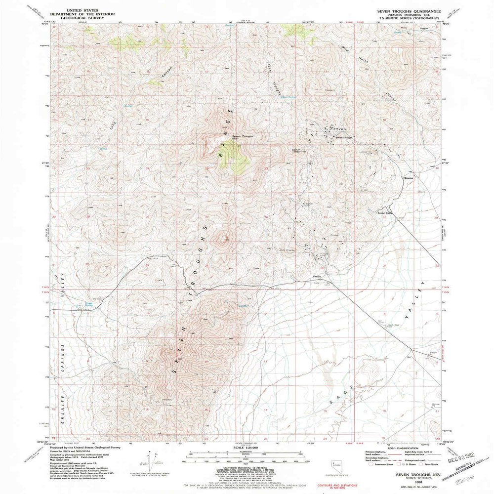 YellowMaps Seven Troughs NV topo map, 1:24000 Scale, 7.5 X 7.5 Minute, Historical, 1981, Updated 1982, 26.9 x 22 in - Polypropylene