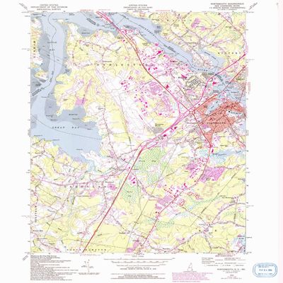 YellowMaps Portsmouth NH topo map, 1:24000 Scale, 7.5 X 7.5 Minute, Historical, 1956, Updated 1994, 26.8 x 22 in - Paper