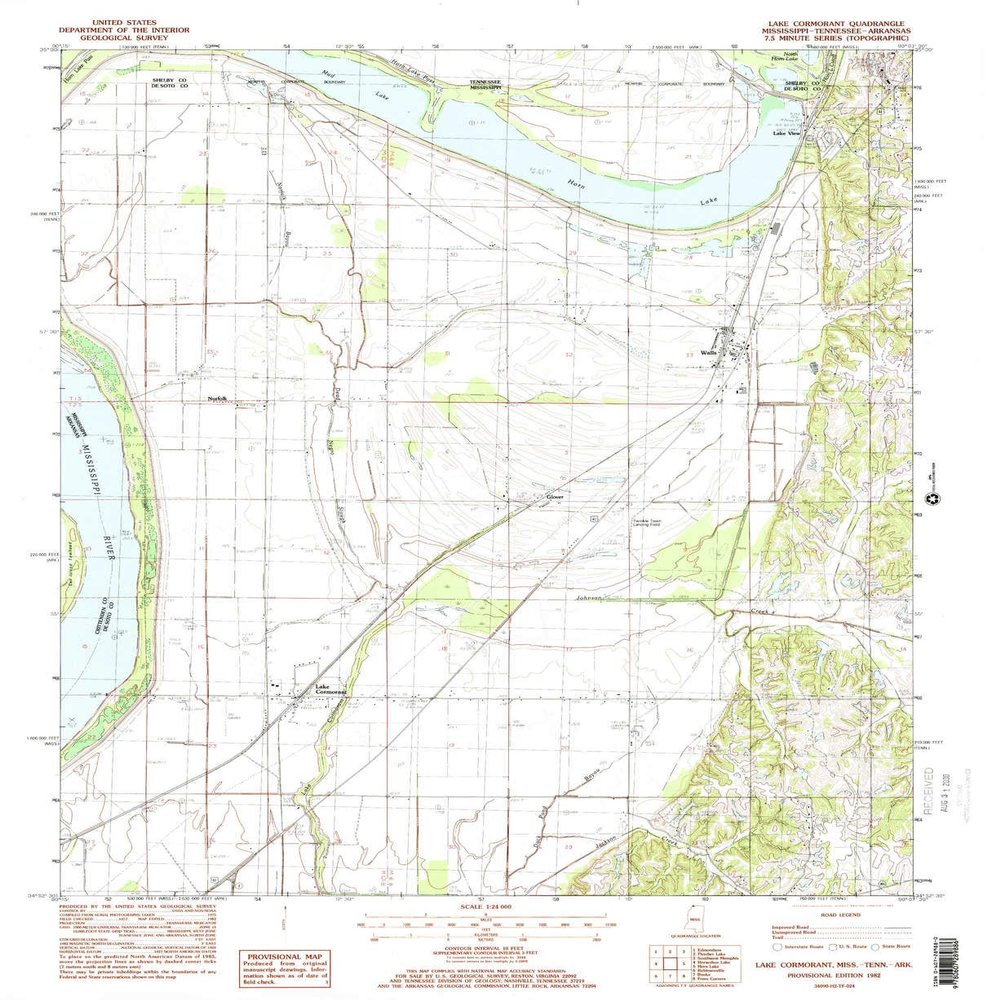 YellowMaps Lake Cormorant MS topo map, 1:24000 Scale, 7.5 X 7.5 Minute, Historical, 1982, Updated 1982, 26.9 x 22 in - Tyvek