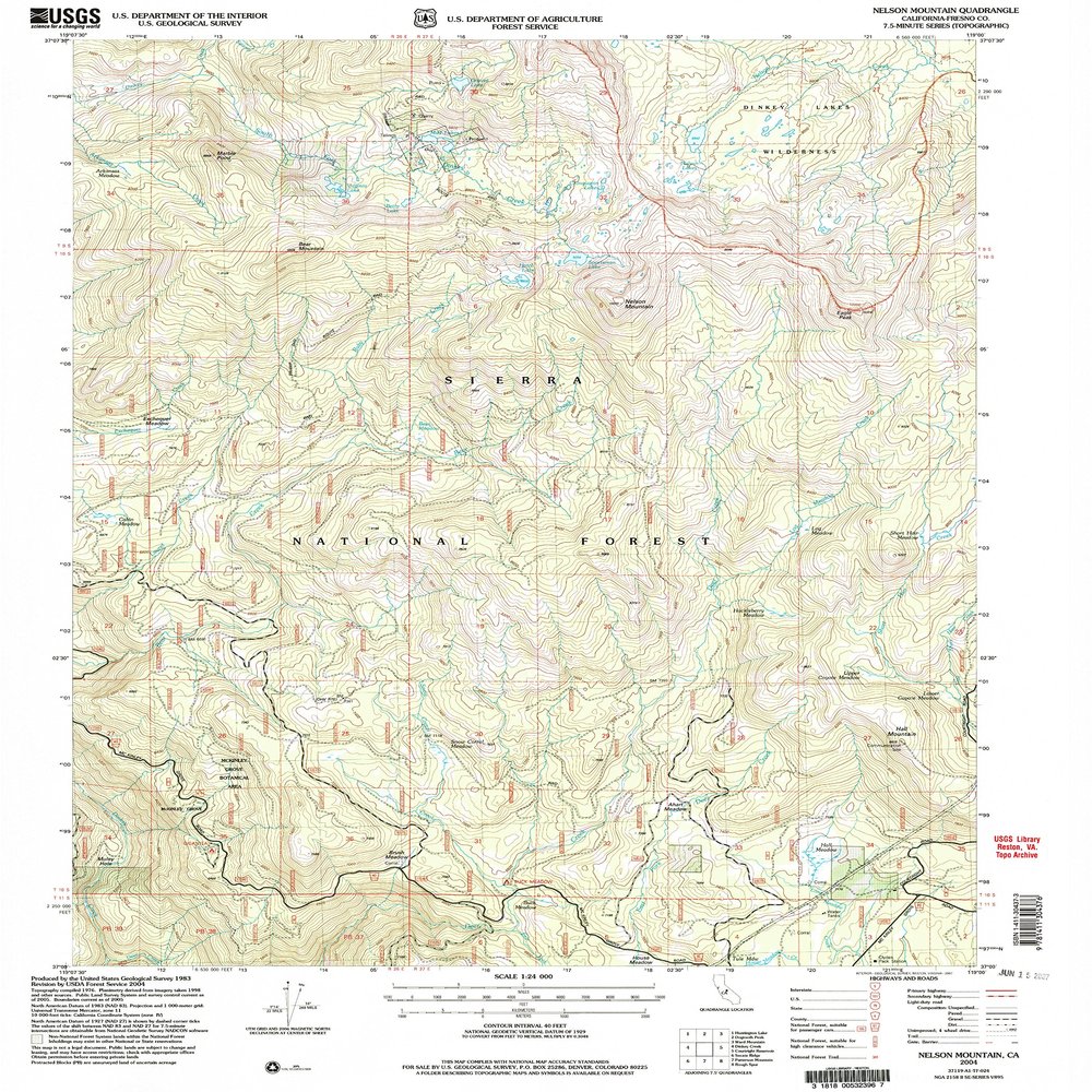Nelson Mountain CA topo map, 1:24000 Scale, 7.5 X 7.5 Minute, Historical, 2004, Updated 2007, 26.8 x 22 in - Polypropylene