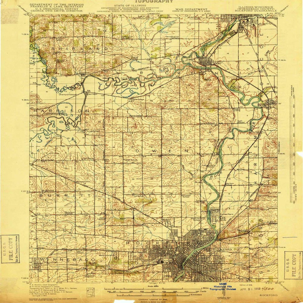 YellowMaps Rockford IL topo map, 1:62500 Scale, 15 X 15 Minute, Historical, 1918, 19.8 x 15.9 in - Polypropylene
