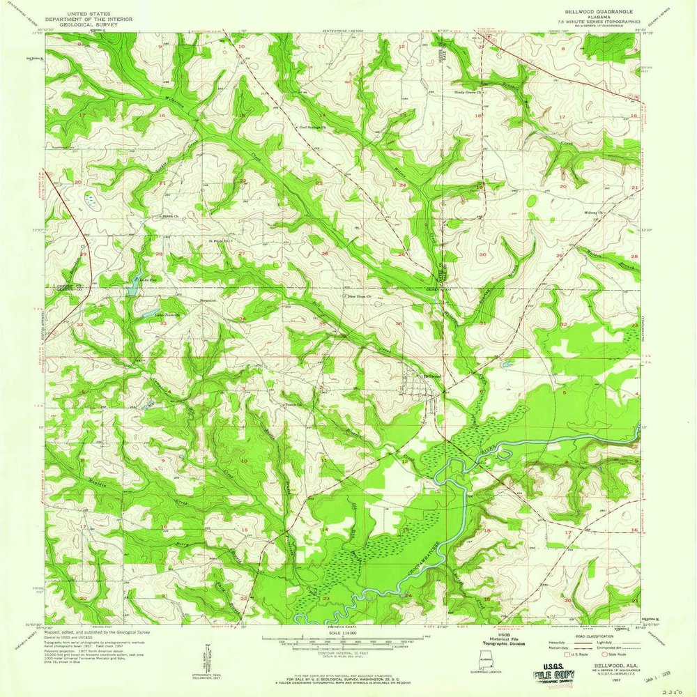 Bellwood AL topo map, 1:24000 Scale, 7.5 X 7.5 Minute, Historical, 1957, Updated 1959, 26.8 x 22.9 in - Polypropylene