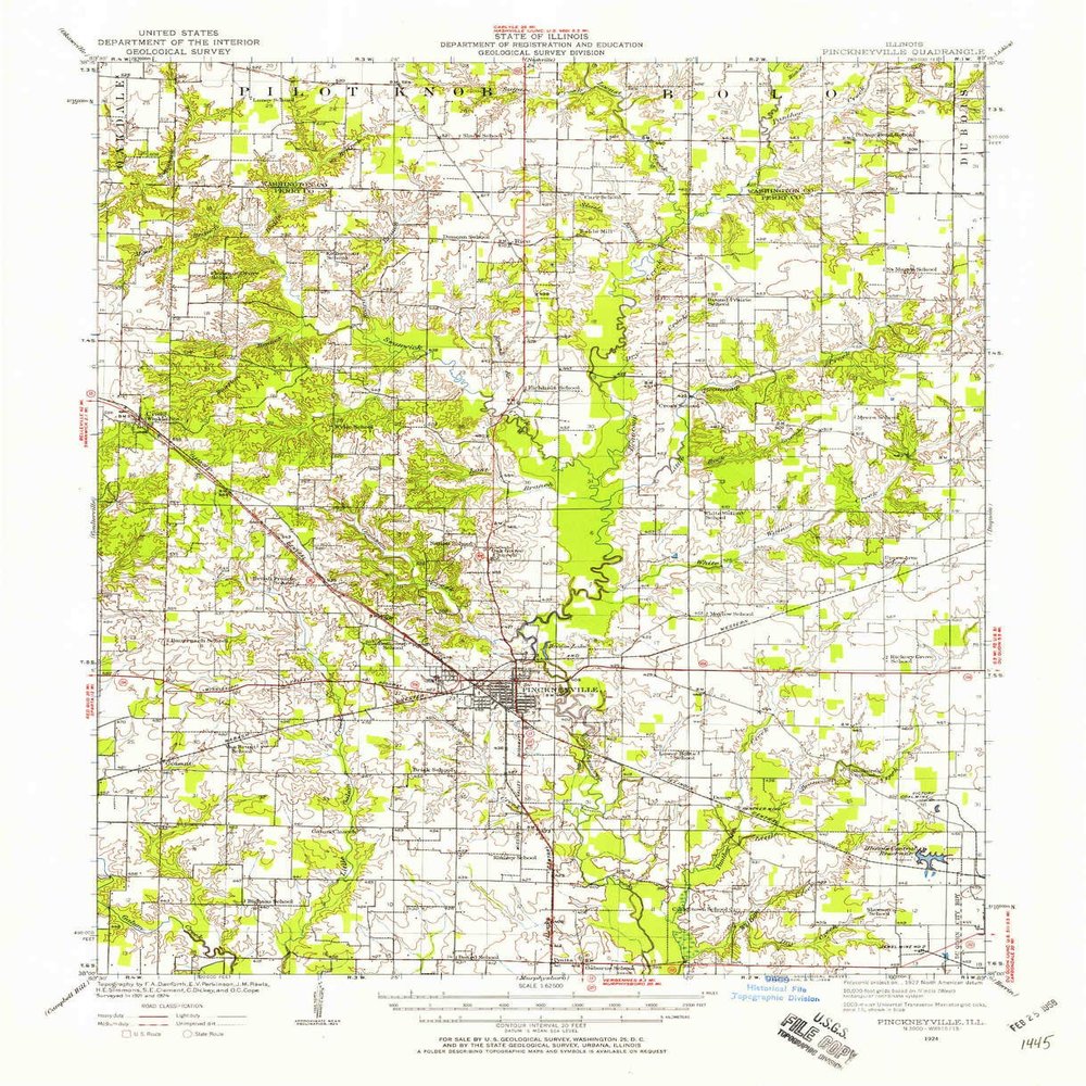 YellowMaps Pinckneyville IL topo map, 1:62500 Scale, 15 X 15 Minute, Historical, 1924, Updated 1958, 20.8 x 16.9 in - Polypropylene