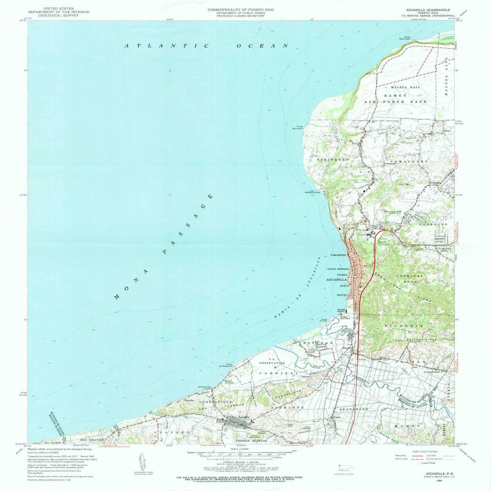 YellowMaps Aguadilla PR topo map, 1:20000 Scale, 7.5 X 7.5 Minute, Historical, 1960, Updated 1983, 35.8 x 29.9 in - Tyvek