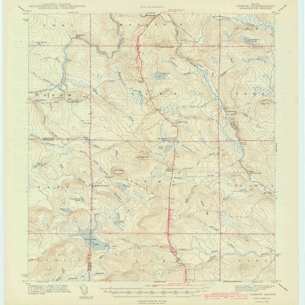 YellowMaps Oxbow ME topo map, 1:62500 Scale, 15 X 15 Minute, Historical, 1942, 20 x 15 in - Tyvek