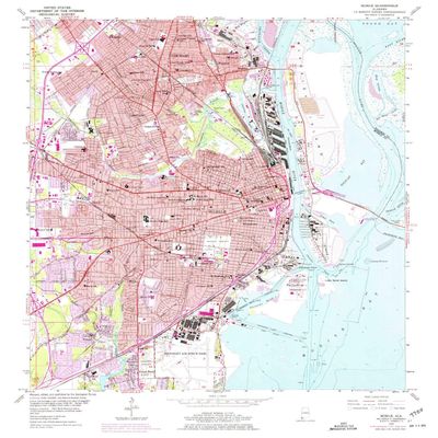 YellowMaps Mobile AL topo map, 1:24000 Scale, 7.5 X 7.5 Minute, Historical, 1953, Updated 1975, 26.9 x 23 in - Polypropylene